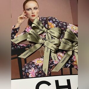 Chanel Olive Green Ribbon with Floral Accents